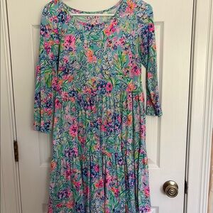 Lilly Pulitzer Geanna Pink and Blue Floral Swing Dress